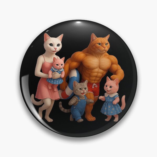 Item preview, Meow Meow Cat Family at the Beach – Funny AI Cat Art with Buff Dad and Cute Kittens designed and sold by love3617.