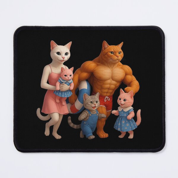 Item preview, Meow Meow Cat Family at the Beach – Funny AI Cat Art with Buff Dad and Cute Kittens designed and sold by love3617.