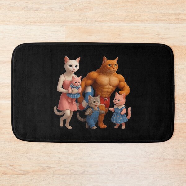 Item preview, Meow Meow Cat Family at the Beach – Funny AI Cat Art with Buff Dad and Cute Kittens designed and sold by love3617.
