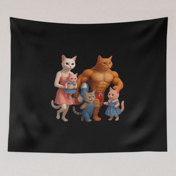 Item preview, Meow Meow Cat Family at the Beach – Funny AI Cat Art with Buff Dad and Cute Kittens designed and sold by love3617.