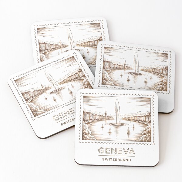Item preview, Geneva Switzerland Pencil Sketch Water Jet designed and sold by MadCatPrints.