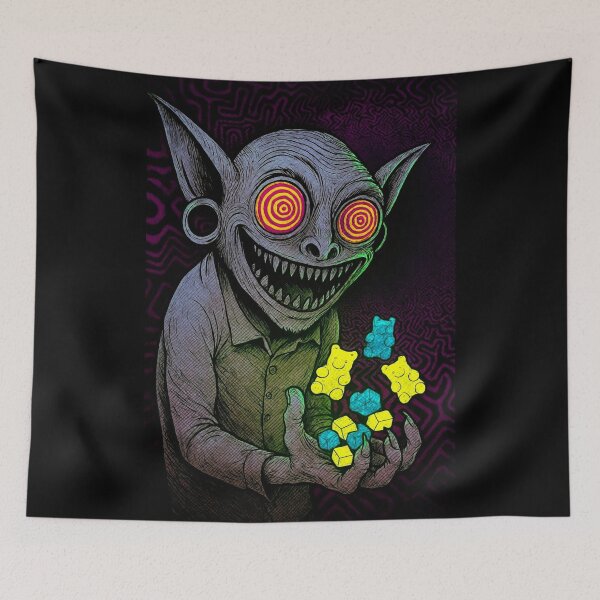 Item preview, Candy Trip Goblin – Psytrance Guardian of Gummy Bears designed and sold by DarkSpaceVibes.