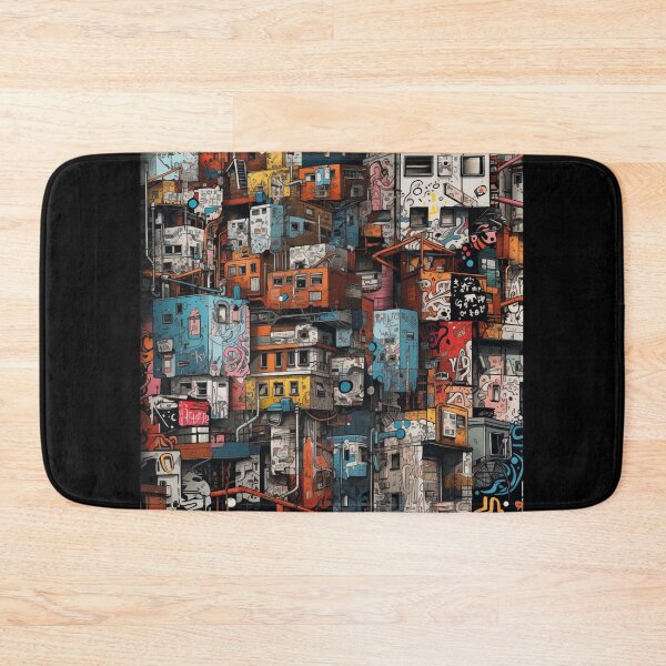 Item preview, Vibrant Labyrinth of Urban Density: A Graffiti-Covered, Overlapping Tapestry of Slum Architecture and Electric Hues designed and sold by Epsydon Designers.