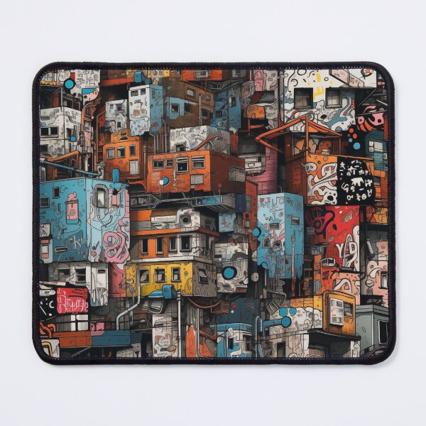 Item preview, Vibrant Labyrinth of Urban Density: A Graffiti-Covered, Overlapping Tapestry of Slum Architecture and Electric Hues designed and sold by Epsydon Designers.