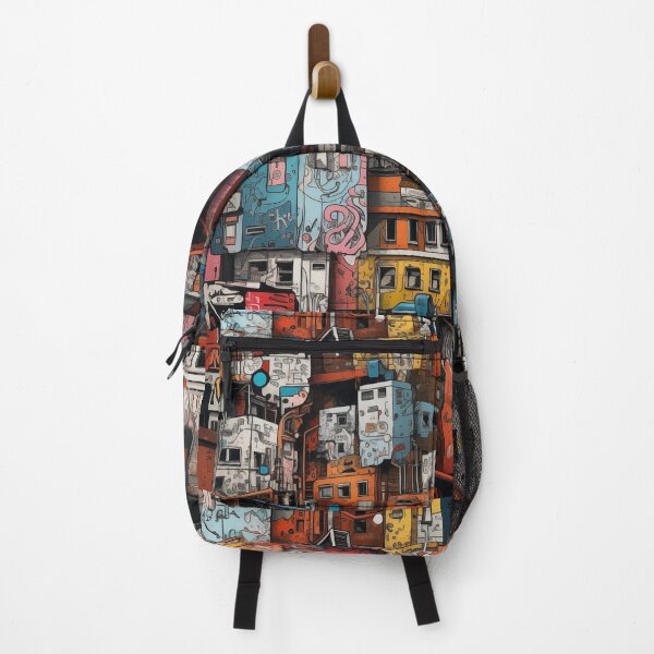 Item preview, Vibrant Labyrinth of Urban Density: A Graffiti-Covered, Overlapping Tapestry of Slum Architecture and Electric Hues designed and sold by Epsydon Designers.