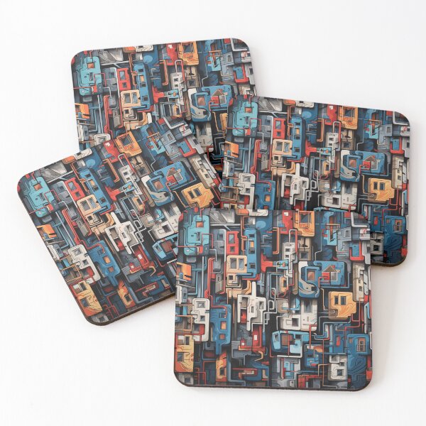 Item preview, Vibrant Labyrinth of Urban Density: A Graffiti-Covered, Overlapping Tapestry of Slum Architecture and Electric Hues designed and sold by Epsydon Designers.
