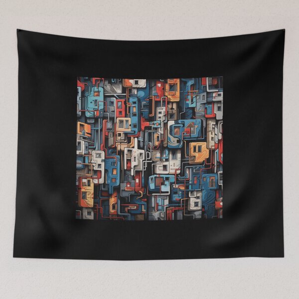 Item preview, Vibrant Labyrinth of Urban Density: A Graffiti-Covered, Overlapping Tapestry of Slum Architecture and Electric Hues designed and sold by Epsydon Designers.