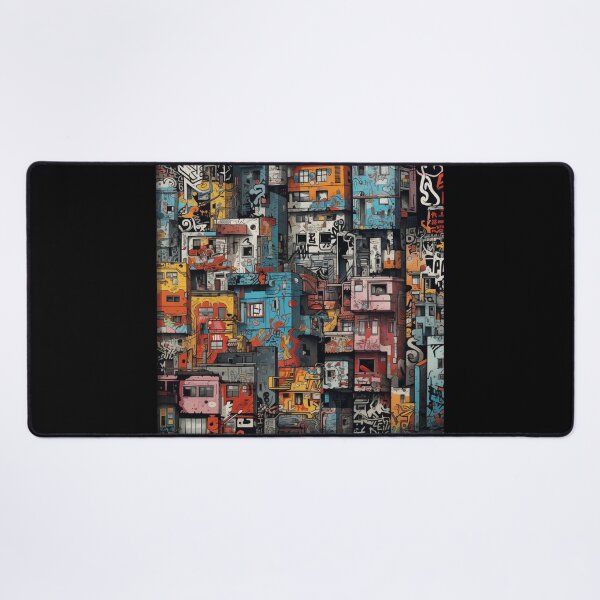 Item preview, Vibrant Labyrinth of Urban Density: A Graffiti-Covered, Overlapping Tapestry of Slum Architecture and Electric Hues designed and sold by Epsydon Designers.