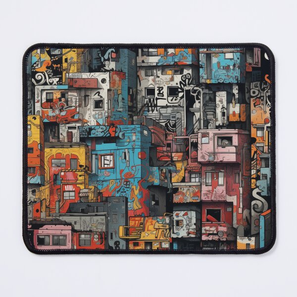 Item preview, Vibrant Labyrinth of Urban Density: A Graffiti-Covered, Overlapping Tapestry of Slum Architecture and Electric Hues designed and sold by Epsydon Designers.