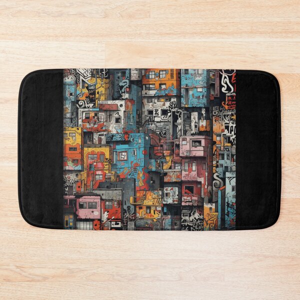 Item preview, Vibrant Labyrinth of Urban Density: A Graffiti-Covered, Overlapping Tapestry of Slum Architecture and Electric Hues designed and sold by Epsydon Designers.