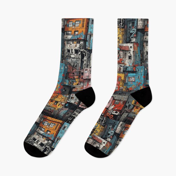 Item preview, Vibrant Labyrinth of Urban Density: A Graffiti-Covered, Overlapping Tapestry of Slum Architecture and Electric Hues designed and sold by Epsydon Designers.