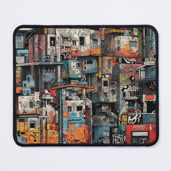 Item preview, Vibrant Labyrinth of Urban Density: A Graffiti-Covered, Overlapping Tapestry of Slum Architecture and Electric Hues designed and sold by Epsydon Designers.