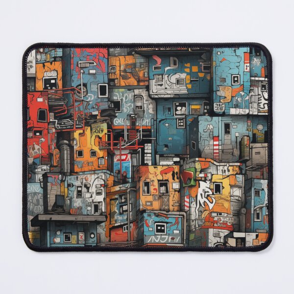 Item preview, Vibrant Labyrinth of Urban Density: A Graffiti-Covered, Overlapping Tapestry of Slum Architecture and Electric Hues designed and sold by Epsydon Designers.
