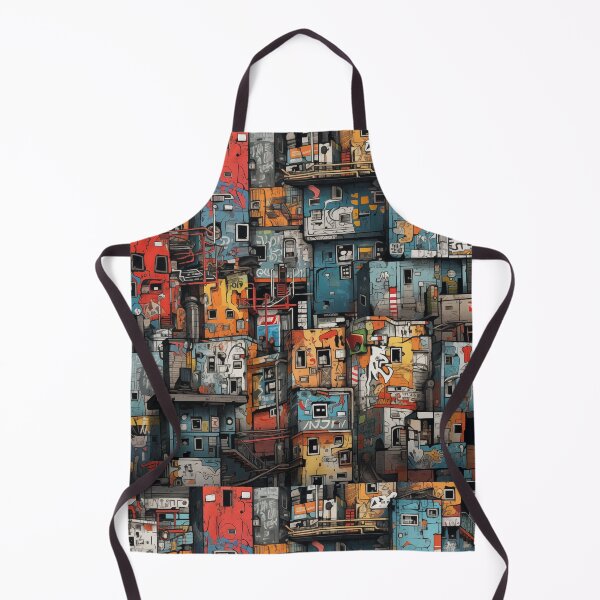 Item preview, Vibrant Labyrinth of Urban Density: A Graffiti-Covered, Overlapping Tapestry of Slum Architecture and Electric Hues designed and sold by Epsydon Designers.