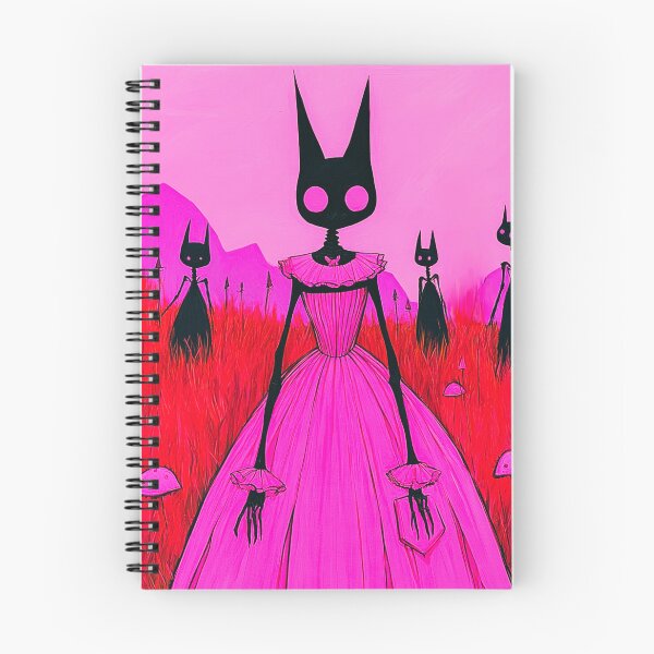 Artikelvorschau, Gotisch-surreale Katzenkreatur in einem fantasievollen rosa Feld mit anderen Katzenkreaturen entworfen und verkauft von davidjulie.