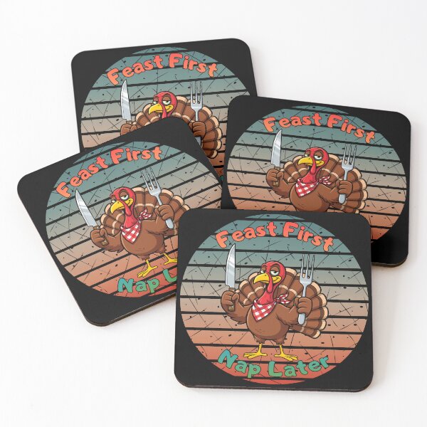 Item preview, Feast First Nap Later - Funny Retro Turkey Thanksgiving designed and sold by TherezaDesign.