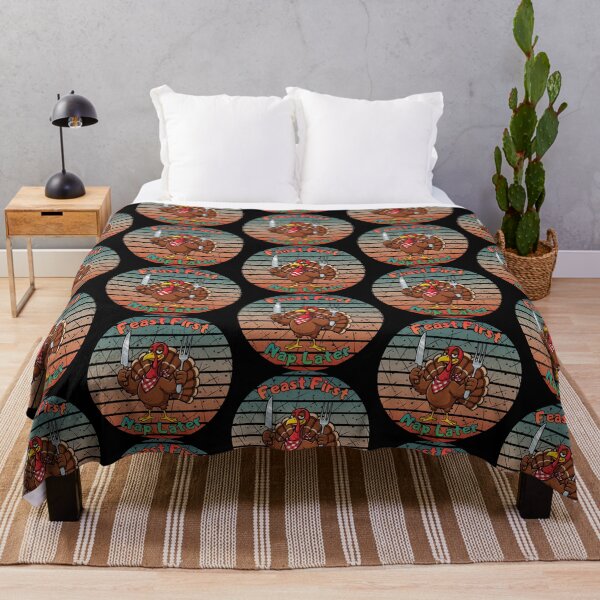 Item preview, Feast First Nap Later - Funny Retro Turkey Thanksgiving designed and sold by TherezaDesign.