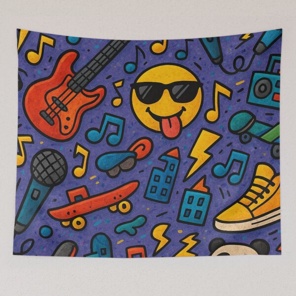 Item preview, Cool Music Doodle Pattern – Smiley, Guitar, Skate & Urban Vibes designed and sold by LiLeDesigns.