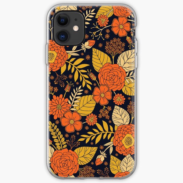 Retro Orange, Yellow, Brown, & Navy Floral Pattern iPhone Soft Case