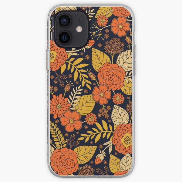 Retro Orange, Yellow, Brown, & Navy Floral Pattern iPhone Soft Case