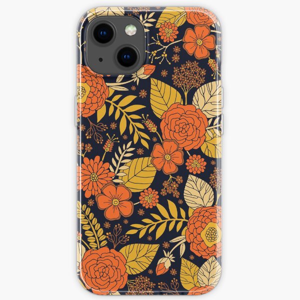 Retro Orange, Yellow, Brown, & Navy Floral Pattern iPhone Soft Case