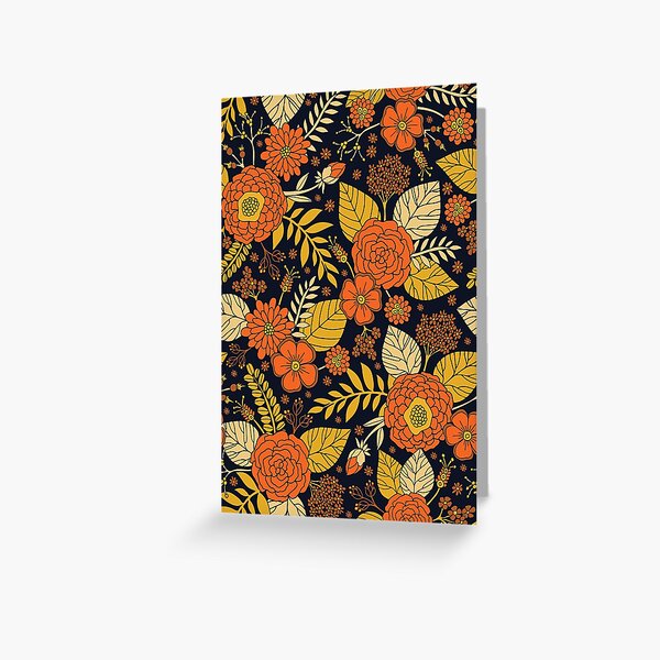 Item preview, Retro Orange, Yellow, Brown, & Navy Floral Pattern designed and sold by somecallmebeth.