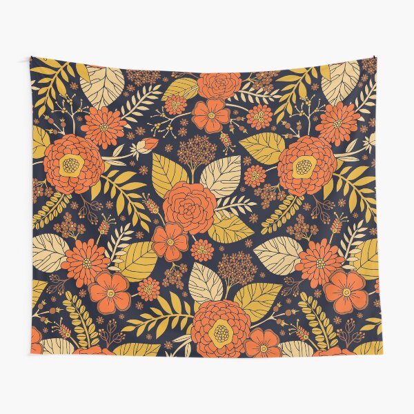 Item preview, Retro Orange, Yellow, Brown, & Navy Floral Pattern designed and sold by somecallmebeth.
