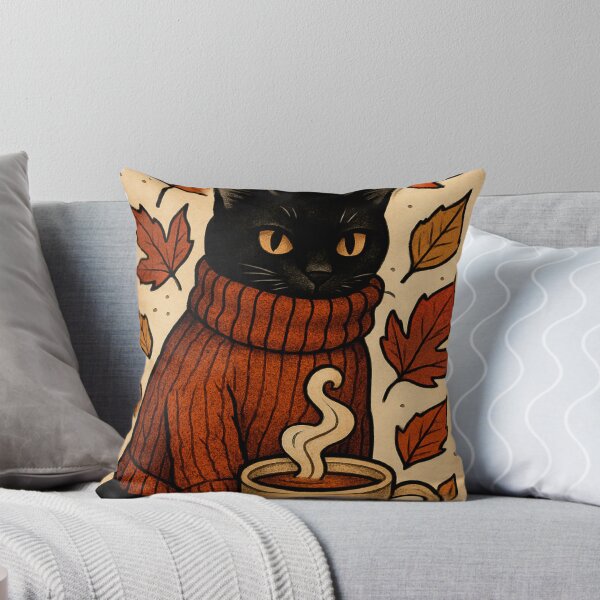 Item preview, Autumn Vibes Cozy Cat Hygge Cottagecore Fall Leaves Holiday Gift designed and sold by Wild Blood Designs.