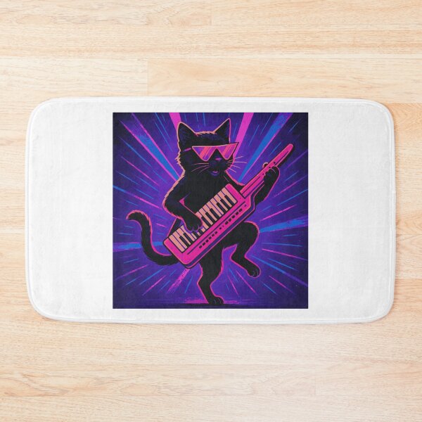 Item preview, Cool Retro Cat with Keytar – 80s Synthwave Neon Art designed and sold by threeABinks.