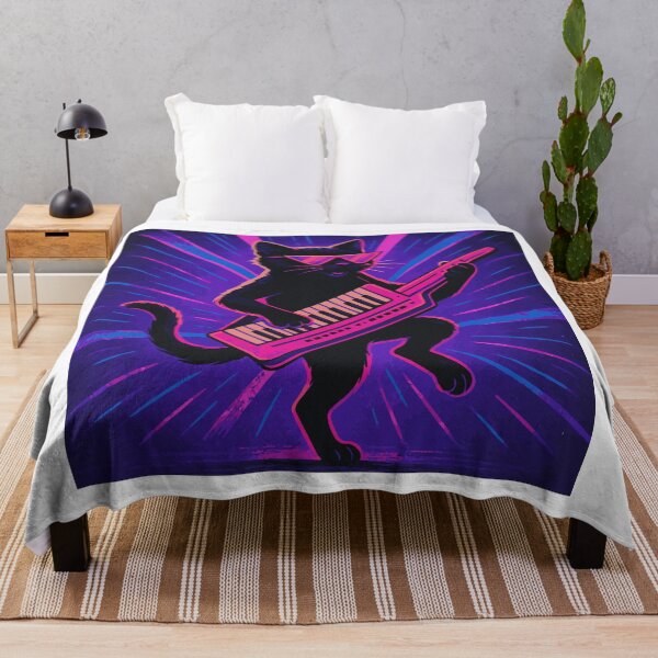 Item preview, Cool Retro Cat with Keytar – 80s Synthwave Neon Art designed and sold by threeABinks.