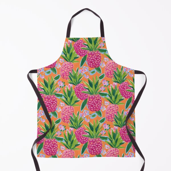 Item preview, Preppy pink pineapples and flowers on orange designed and sold by SophieClimaArt.