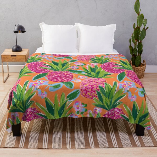 Item preview, Preppy pink pineapples and flowers on orange designed and sold by SophieClimaArt.
