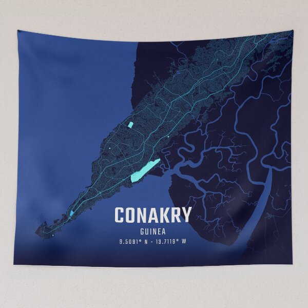 Item preview, Conakry Midnight City Map designed and sold by HomeLivingCo.
