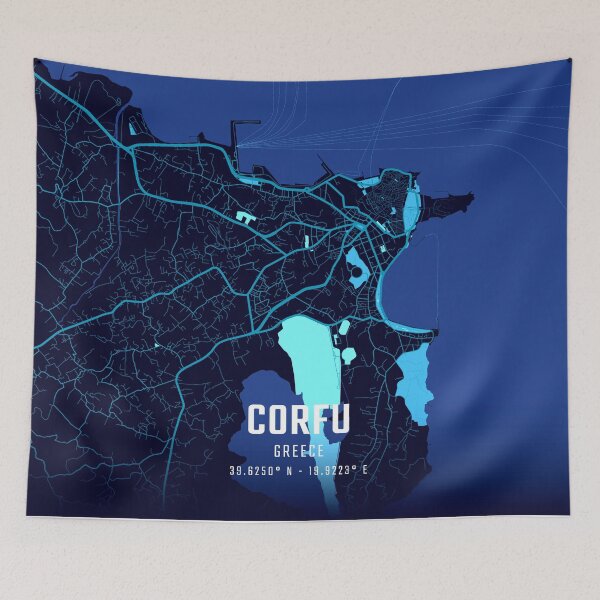 Item preview, Corfu Midnight City Map designed and sold by HomeLivingCo.
