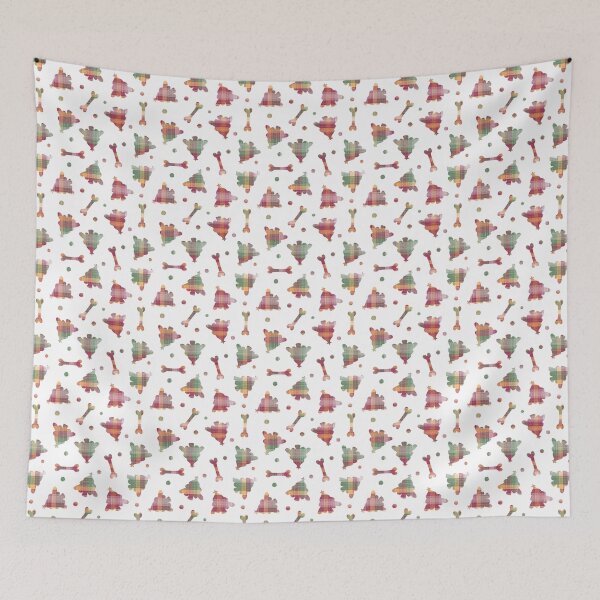 Item preview, Tartan Plaid Trees & Bones – Holiday Pattern for Dog Lovers - White Background designed and sold by piptompatternco.