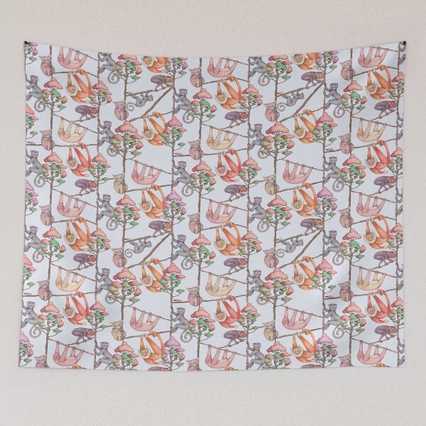 Item preview, merantiChiller. monkey pattern, hand drawn, rainforest, apes, kids room, fable, animals, farytail designed and sold by Soulape.