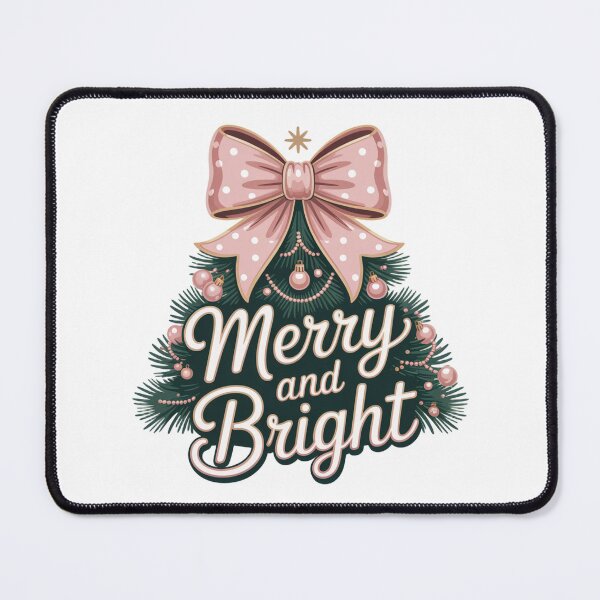 Item preview, Merry and Bright Christmas Tree With Pink Bow designed and sold by SoftStyleStudio ⭐⭐⭐.