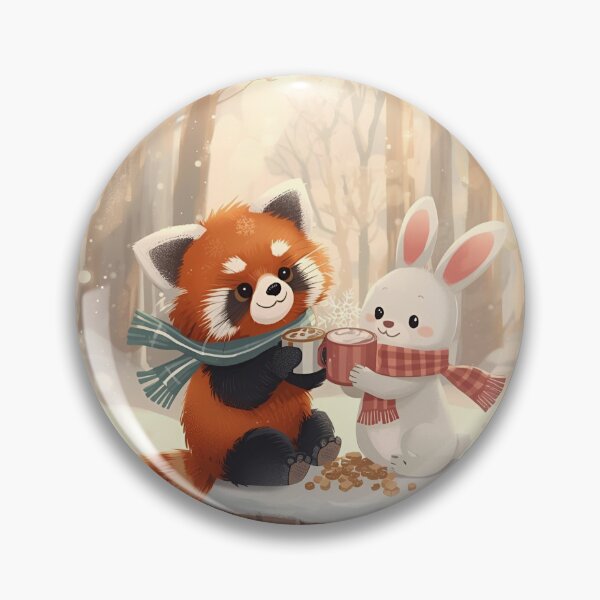 Item preview, Red Panda and Snow Rabbit Sharing Cocoa in the Winter Forest designed and sold by WildlifeWhimsy.