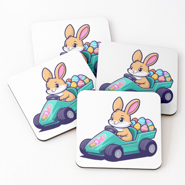 Item preview, Cheerful Bunny in Teal Go-Kart with Colorful Easter Eggs designed and sold by titoangger.