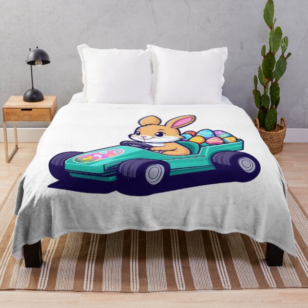 Item preview, Cheerful Bunny in Teal Go-Kart with Colorful Easter Eggs designed and sold by titoangger.