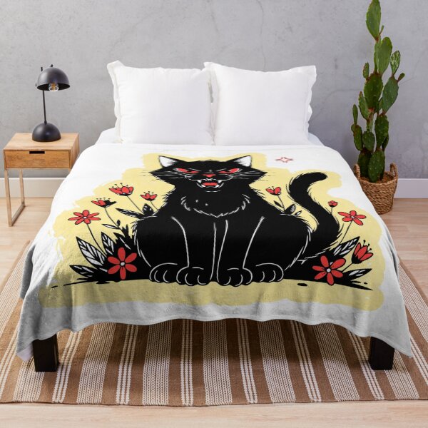 Item preview, Angry Black Cat with Red Eyes – Gothic Floral Illustration designed and sold by threeABinks.