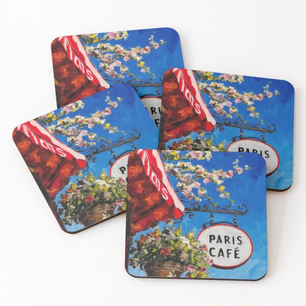 Item preview, Paris Café in Bloom | Red Awning and Spring Flowers designed and sold by CARRAANN.