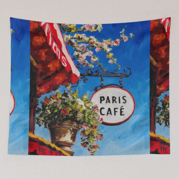 Item preview, Paris Café in Bloom | Red Awning and Spring Flowers designed and sold by CARRAANN.