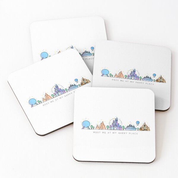 Meet me at my Happy Place Vector Orlando Theme Park Illustration Design Coasters (Set of 4)
