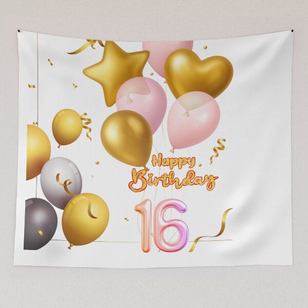 Item preview, Sweet 16 Golden Glam Birthday Design - Aesthetic Pink and Gold Balloons Celebration Art designed and sold by VibranPalette.