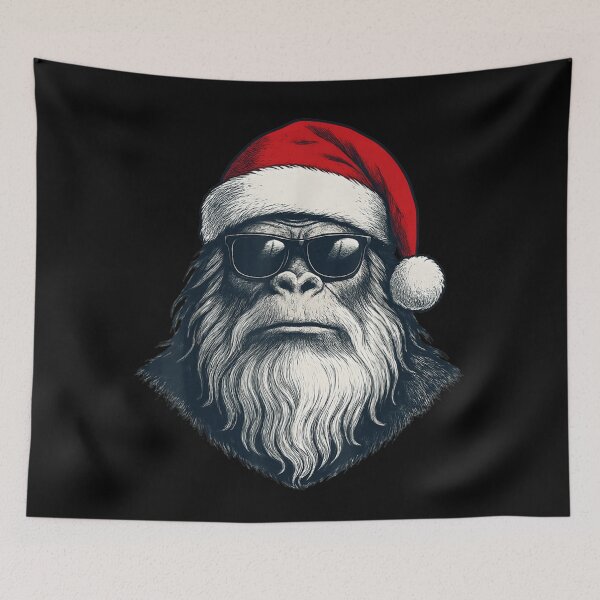 Item preview, Cool and Mysterious Bigfoot Wearing Santa Hat and Sunglasses Portrait designed and sold by EricCotanori.
