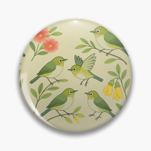 Item preview, Silvereye Watercolour Pattern – Kowhai & Pohutukawa designed and sold by MvuuStudio.