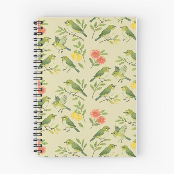 Item preview, Silvereye Watercolour Pattern – Kowhai & Pohutukawa designed and sold by MvuuStudio.