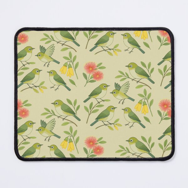Item preview, Silvereye Watercolour Pattern – Kowhai & Pohutukawa designed and sold by MvuuStudio.