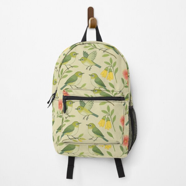 Item preview, Silvereye Watercolour Pattern – Kowhai & Pohutukawa designed and sold by MvuuStudio.